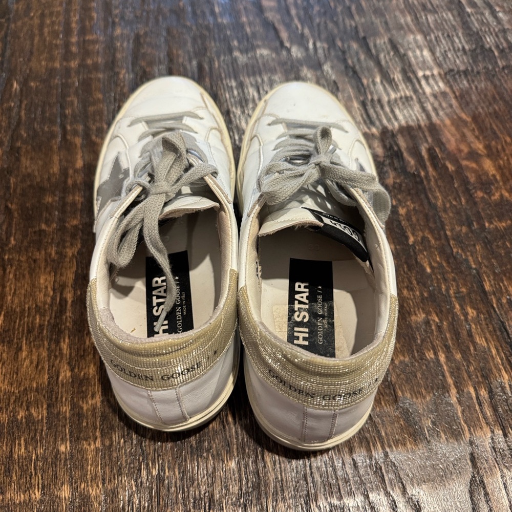 White and Gold Hi Star Sneakers